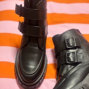 Black Leather Buckle Boots